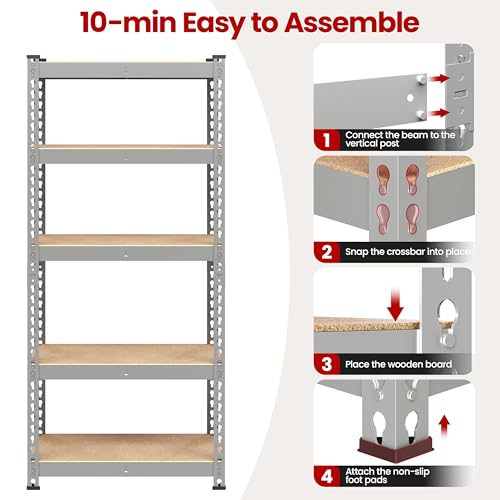 5-Tier Adjustable Metal Shelving Unit for Garage, Pantry, and Warehouse M7734