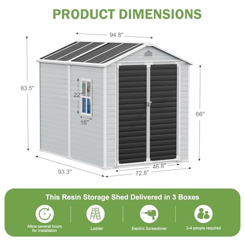 Resin Storage Shed, Waterproof Outdoor Tool Shed with Floor, Double Lockable Doors I89690