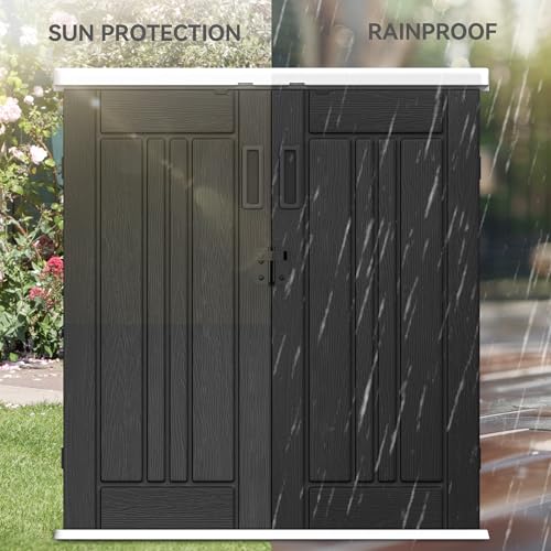 Outdoor Storage Cabinet with 2 Shelves, Waterproof Resin Tool Shed, Lockable, Dark Gray M33386