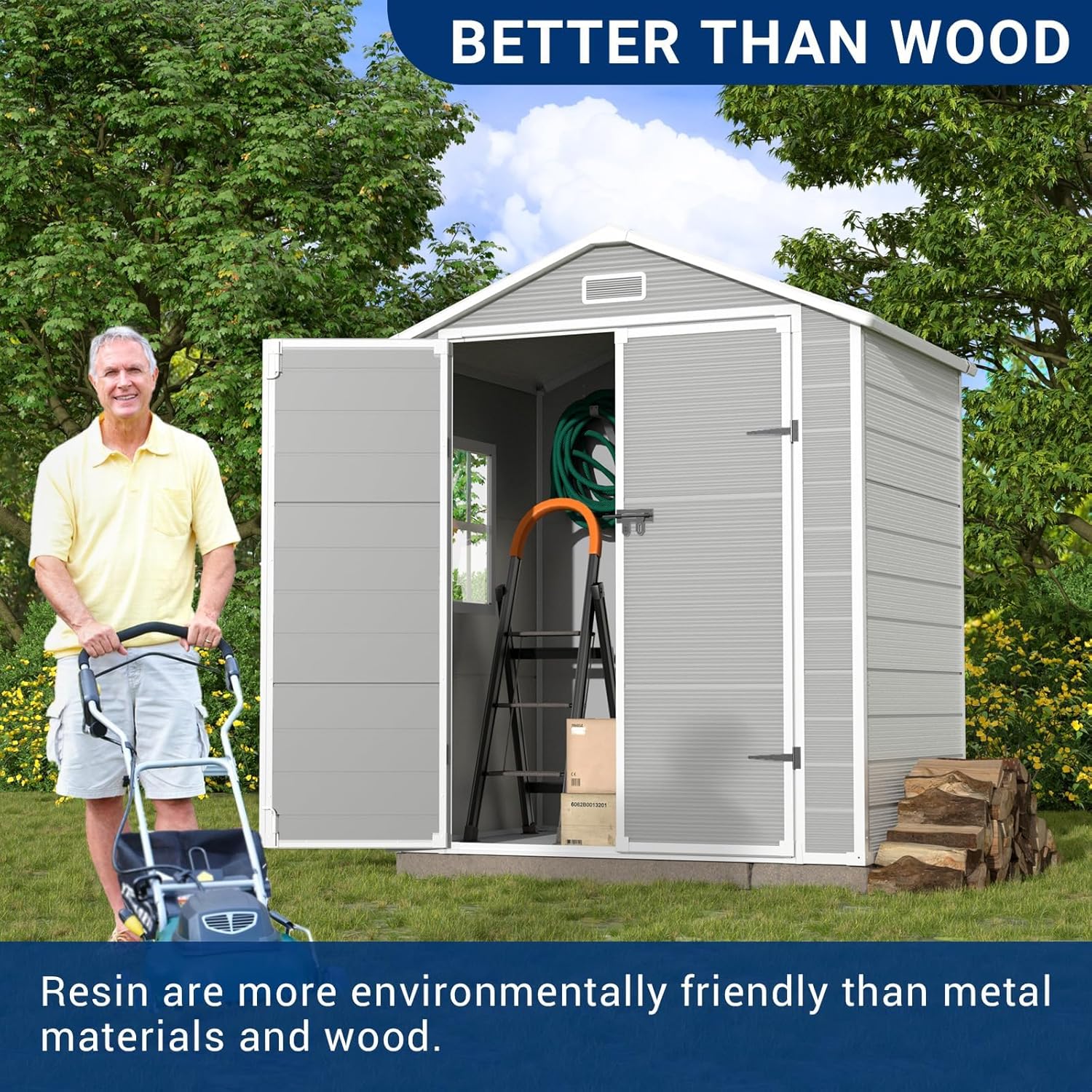 Outdoor Resin Storage Shed with Lockable Door, Window and Vents I818