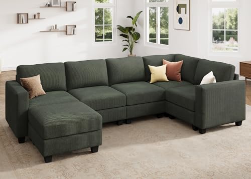 Corduroy Modular Sectional Couch with Storage, L-Shaped, 6 Seater, Dark Gray X823135