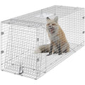VEVOR Live Animal Cage Trap, 24" x 8" x 8" Humane Cat Trap Galvanized Iron, Folding Animal Trap with Handle for Rabbits, Stray Cats, Squirrels, Raccoons, Groundhogs and Opossums