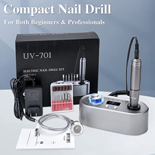 40000 RPM Nail Drill Machine for Acrylic and Gel Nails, Professional Electric Nail File with Light, Gray R73546