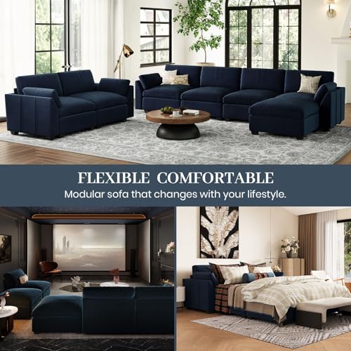 Extra Large Modular Sectional Sofa, 4-Seater L Shaped Couch, Velvet Convertible for Living Room L139