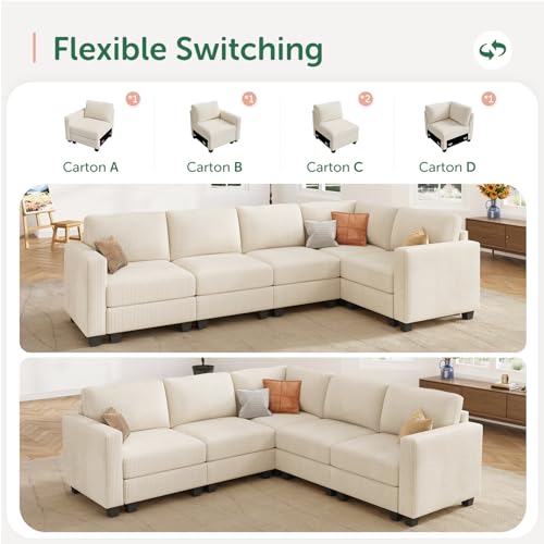 Corduroy Modular Sectional Couch with Storage, L-Shaped, 6 Seater, Dark Gray X823135