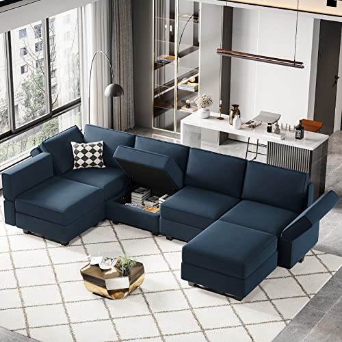 Modular Velvet Sectional Sofa with Chaise Lounge and Storage X4138