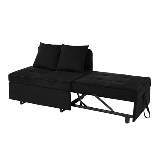 Sofa Bed Convertible Pull Out Couch with 2 Throw Pillows, Dark Grey Z539533