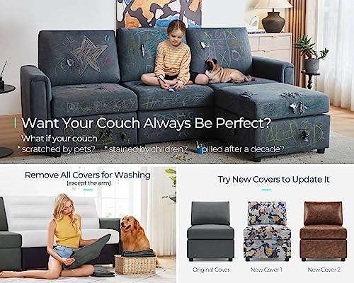 Modular Sectional Sofa with Storage, U Shaped Couch, Blue Y4358