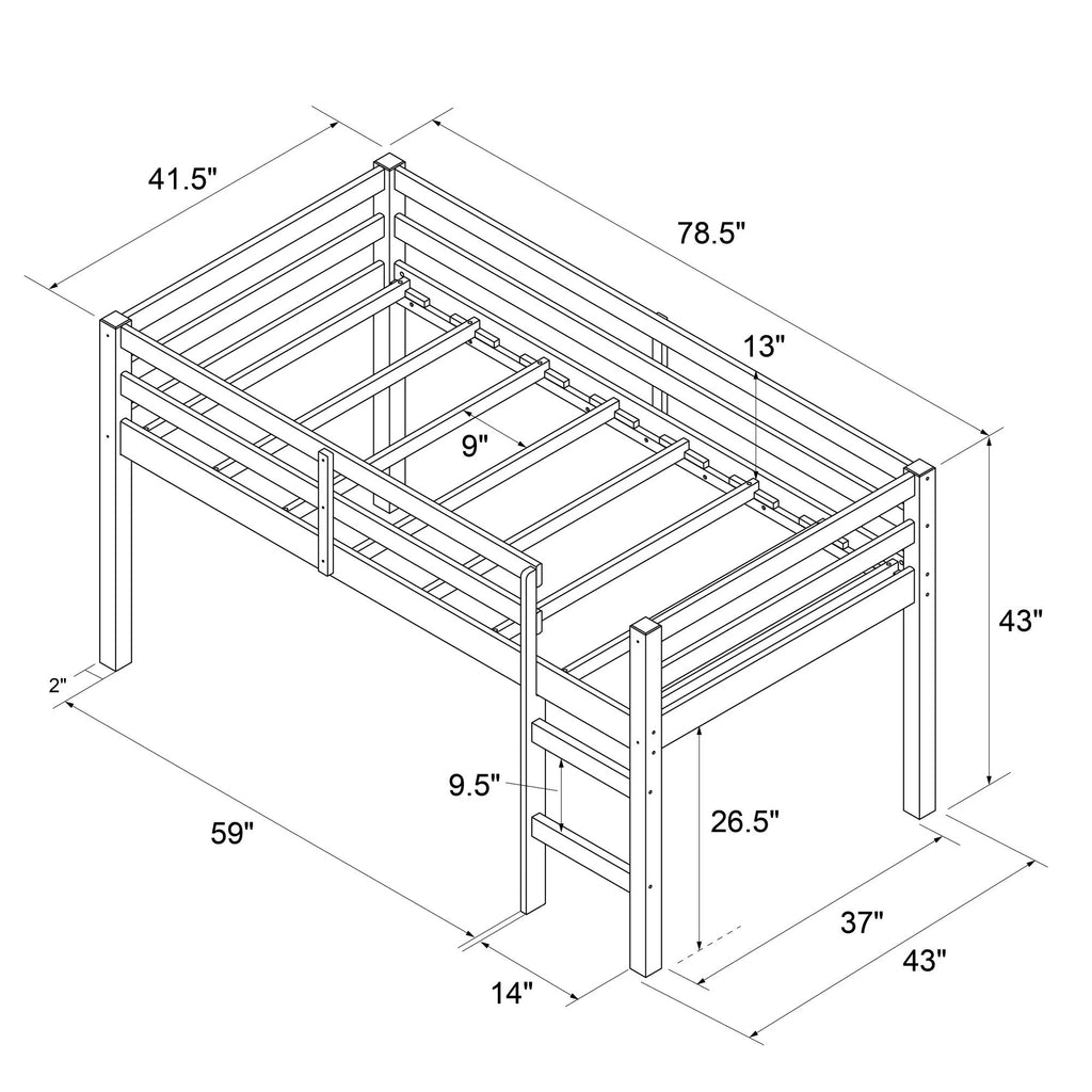 Junior Twin Loft Bed, Blue Q8172