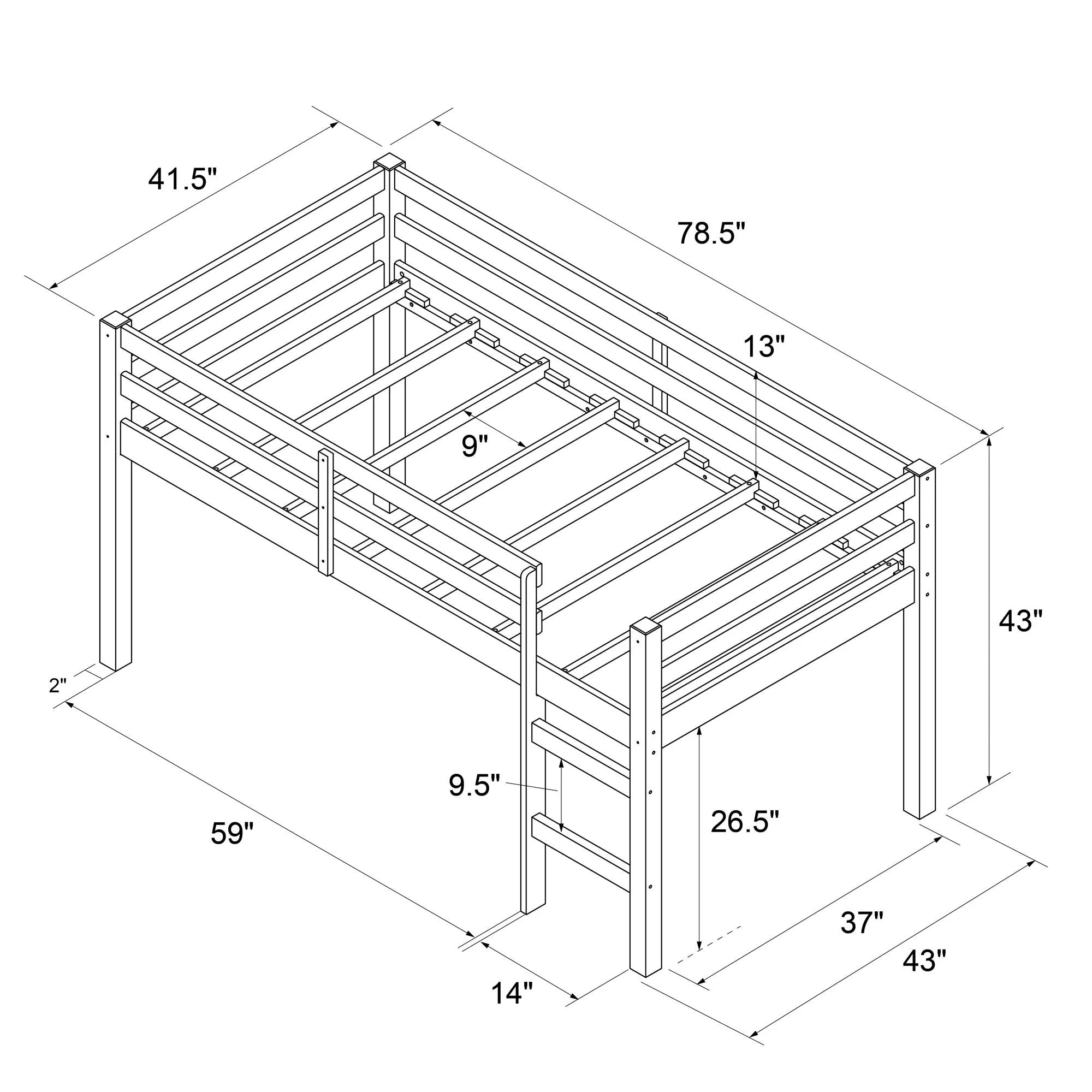 Junior Twin Loft Bed, Blue Q8172