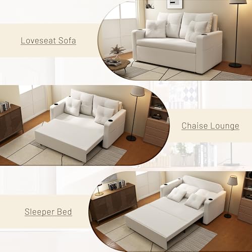 Convertible Sleeper Sofa Bed with Cup Holders, Grey H654808