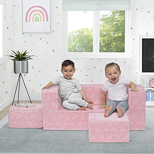 Convertible Sofa & Play Set for Kids and Toddlers with 2 Ottomans, Grey J8536