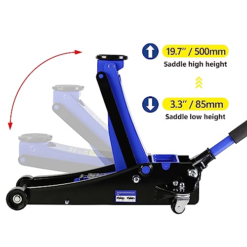 Heavy Duty Hydraulic Floor Jack, Low Profile Steel Racing Jack, 2 Ton Capacity, Blue H1350
