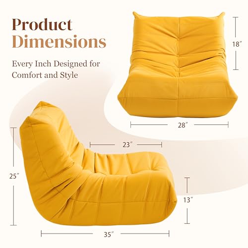 Bean Bag Chair for Adults, Suede & Microfiber Corner Lounge Sofa, 3-Seater, Beige F9802