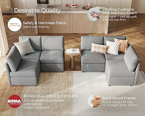 Modular Sectional Sofa with Storage, U Shaped Couch, Blue Y4358
