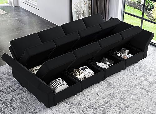 Modular Velvet Sectional Sofa with Chaise Lounge and Storage X4138