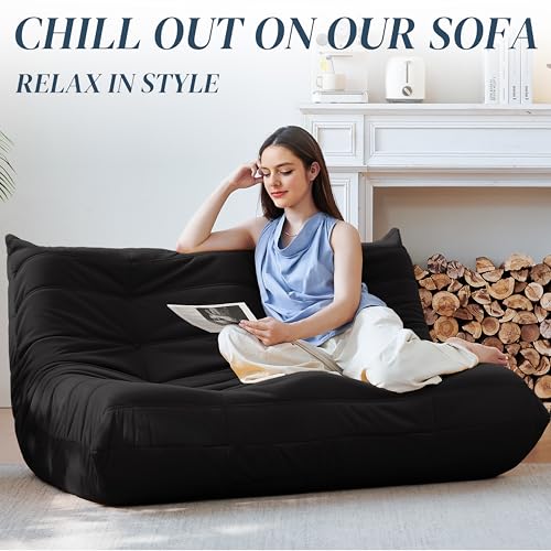 Bean Bag Chair for Adults, Suede & Microfiber Corner Lounge Sofa, 3-Seater, Beige F9802