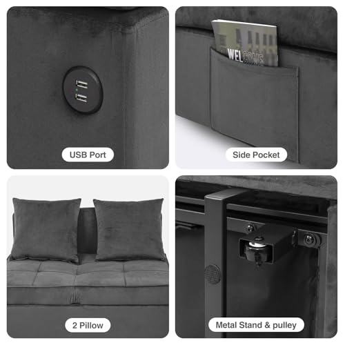 Sofa Bed Convertible Pull Out Couch with 2 Throw Pillows, Dark Grey Z539533