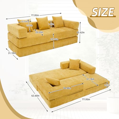 Corduroy Convertible Sleeper Sofa Bed with Pillow, Beige O72530