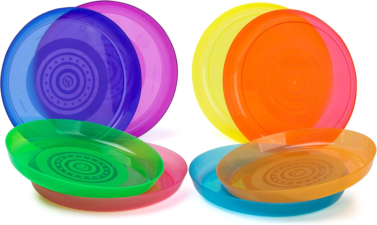 Rainbow plastic dinnerware set for 8, reusable and microwave safe I185
