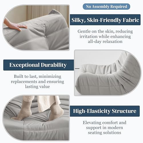 Bean Bag Chair for Adults, Suede & Microfiber Corner Lounge Sofa, 3-Seater, Beige F9802