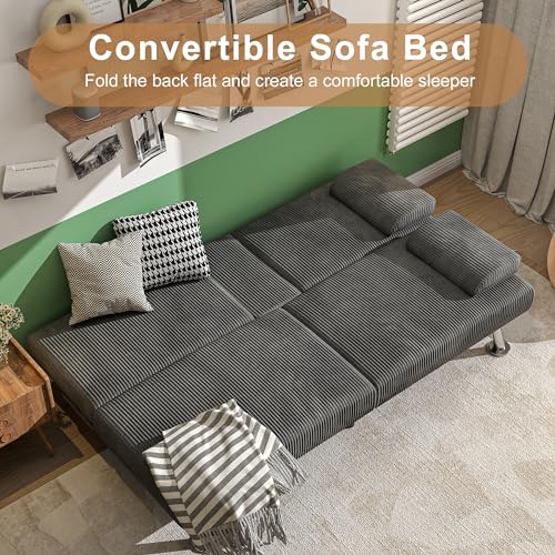 Modern Linen Convertible Folding Futon Sofa Bed with Removable Armrests Y192