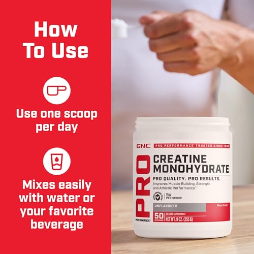 Creatine Monohydrate Powder, 5g Per Serving, 50 Servings G59508