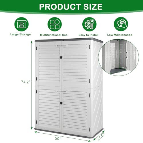 Outdoor Storage Shed, Resin Cabinet with Lockable Weatherproof Design O6489