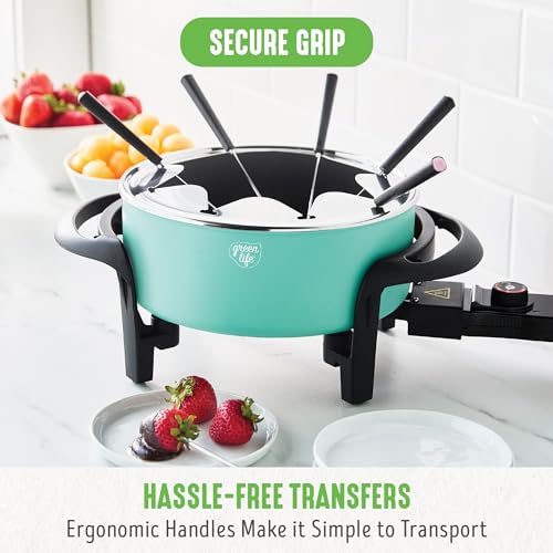 14 Cup Electric Fondue Maker Pot Set for Cheese, Chocolate, and Meat, 8 Color Coded Forks, Ceramic Nonstick, Adjustable Temperature R84705