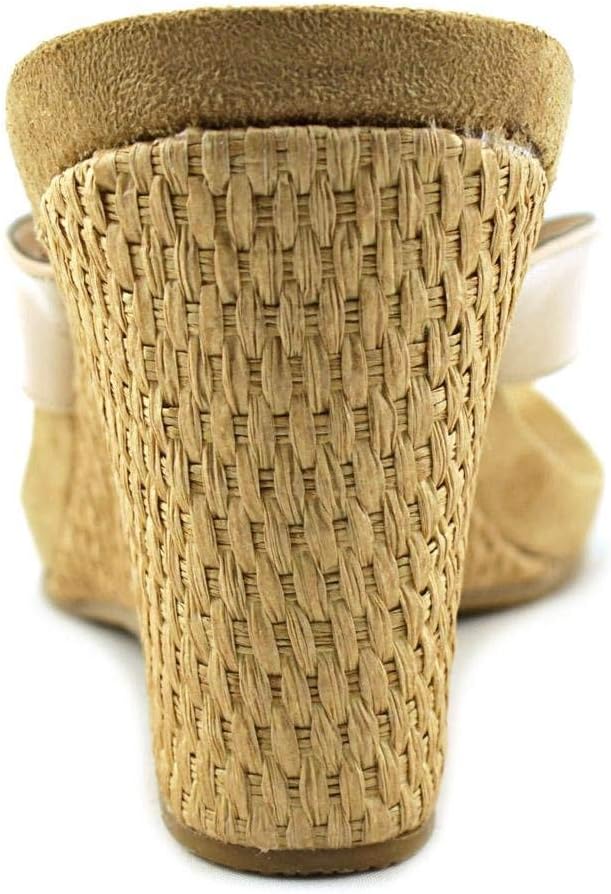 Patent Thong Wedge Sandals Beige 10.5 Medium B456