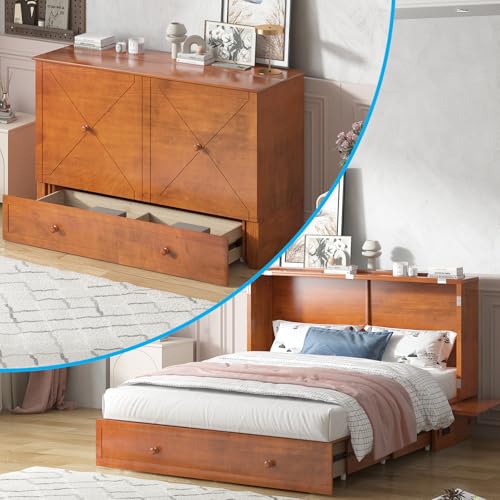 Queen Size Murphy Bed with Tri-Folding Mattress and Charging Station T181