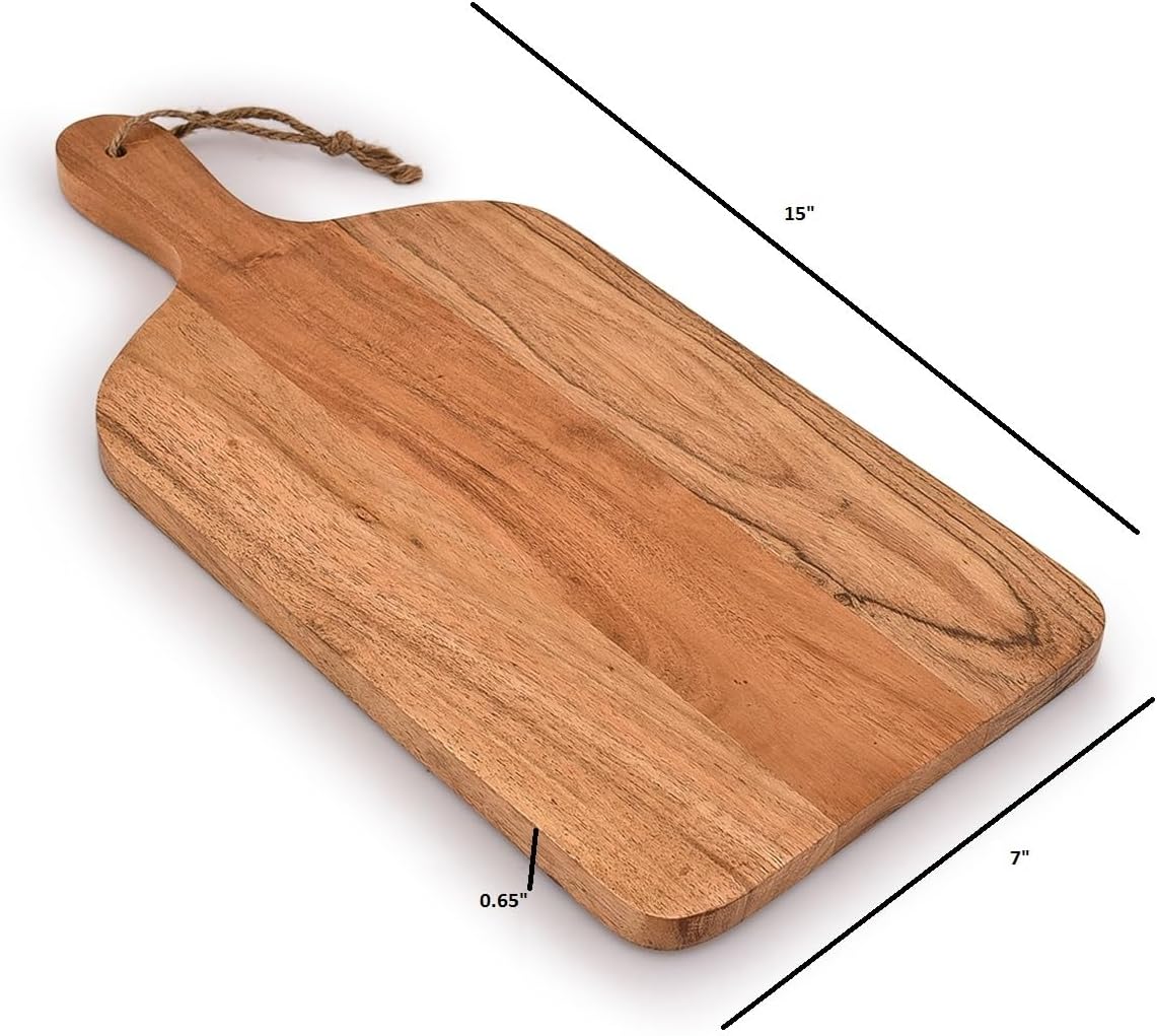 Acacia Wood Cutting Board with Handle for Kitchen, Cheese, and Serving A24355