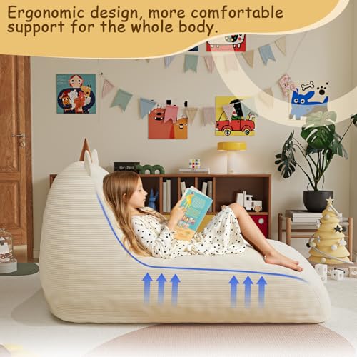 Unicorn Bean Bag Chair for Kids with Filler, Corduroy Floor Lounger, Pink W9694