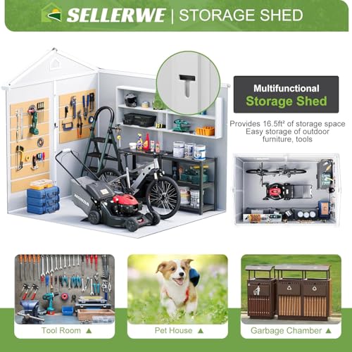 Resin Storage Shed, Waterproof Outdoor Tool Shed with Floor, Double Lockable Doors I89690