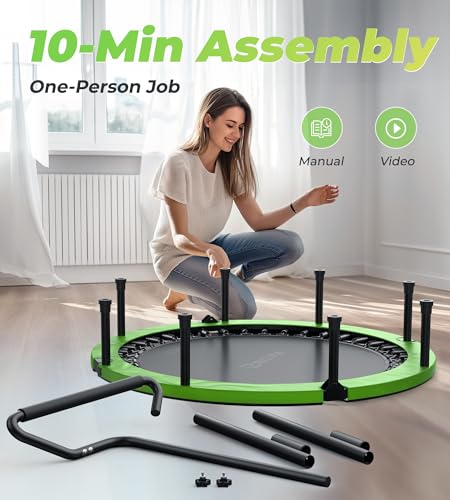 Foldable Mini Trampoline with Adjustable Foam Handle for Indoor Garden Workout B5848