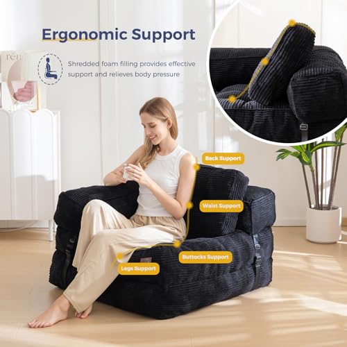 Folding Sofa Bed, L-Shaped Convertible Sleeper Couch with Armrest and Pillow, Dark Grey M375676