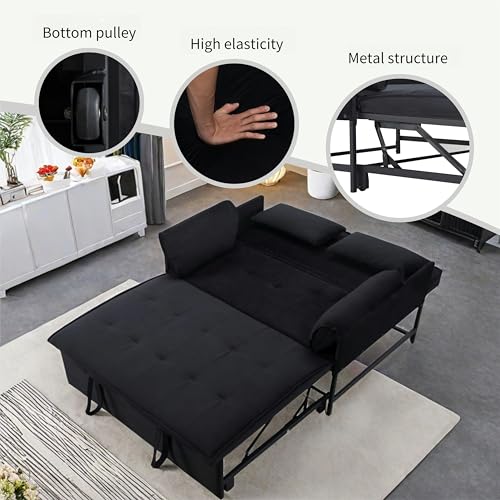 Sleeper Sofa Bed with Side Pocket, Convertible Futon Couch for Living Room X8857