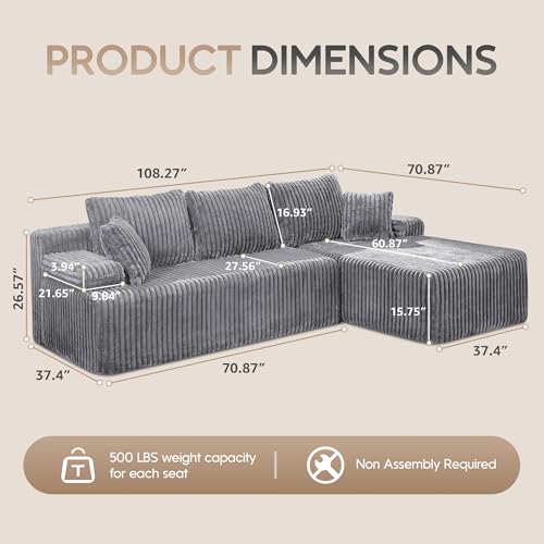 Modular L-Shape Sectional Sofa with Oversized Chaise A47792