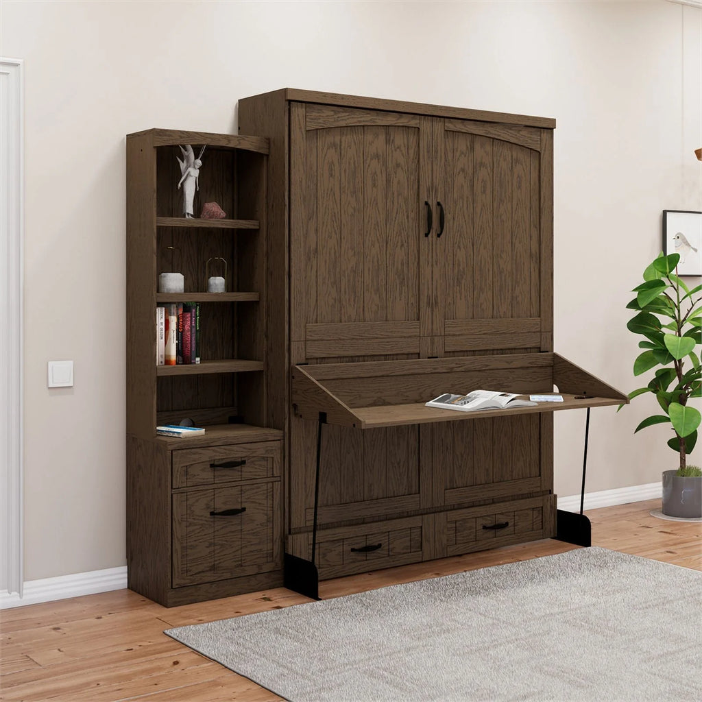 Queen Murphy Wall Bed with Desk and Shelf Storage N66383