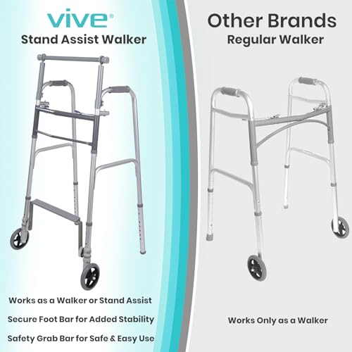 Sit to Stand Walker Rolling Walker for Seniors Lightweight Folding Front 5 Inch Wheels U32854