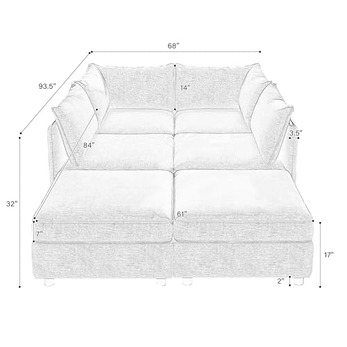 Modular Storage Sectional Sofa with Movable Ottomans, U-Shaped Chenille U839651