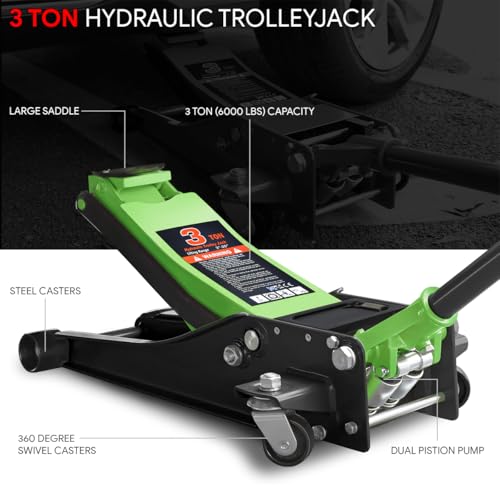 Floor Jack 3 Ton Capacity, Low Profile Heavy Duty Hydraulic Car Jack, Lifting Range 3"-20" O821