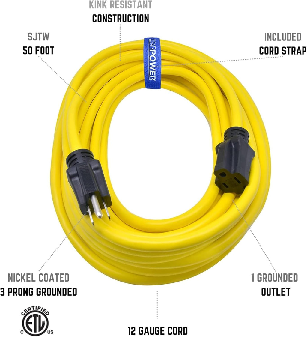Heavy Duty Outdoor Extension Cord 50 ft, Weather Resistant, 3 Prong Grounded Plug I50867