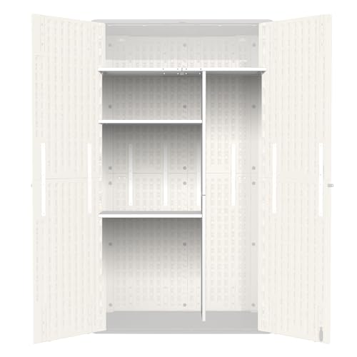 60 Cu.Ft Vertical Outdoor Storage Shed, All-Weather Resin Cabinet with Lockable Floor I975