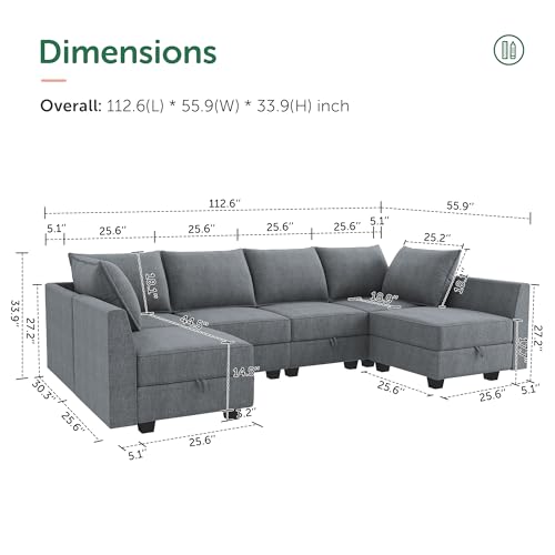 Modular Sectional Sofa with Storage, Grey Z479035