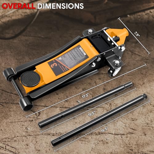 Floor Jack 3 Ton Capacity, Low Profile Heavy Duty Hydraulic Car Jack, Lifting Range 3"-20" O821