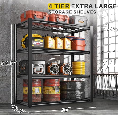 40" W Garage Shelving 2240 LBS Storage Shelves Adjustable Metal Heavy Duty 4 Tier R5651
