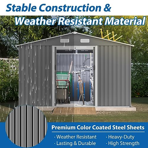 Outdoor Storage Shed, Heavy-Duty All-Weather Tool Shed with Lockable Doors C3585