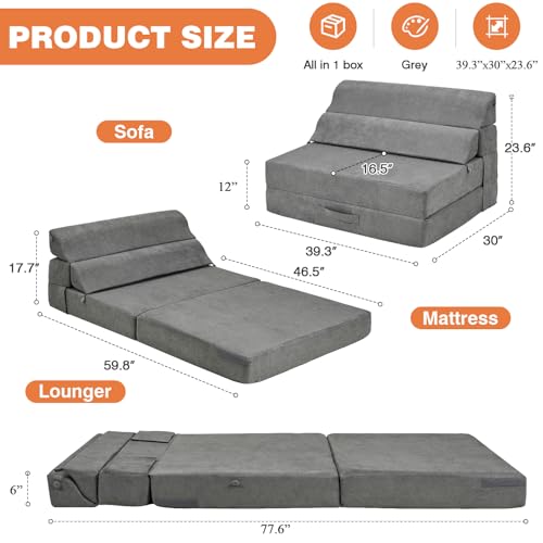 Folding Sofa Bed Convertible Sleeper Chair with Back Support I89003