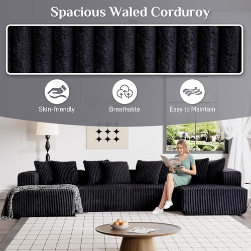 Modular Sectional Sofa with Chaise Lounge, Corduroy Memory Foam, Black Z82307